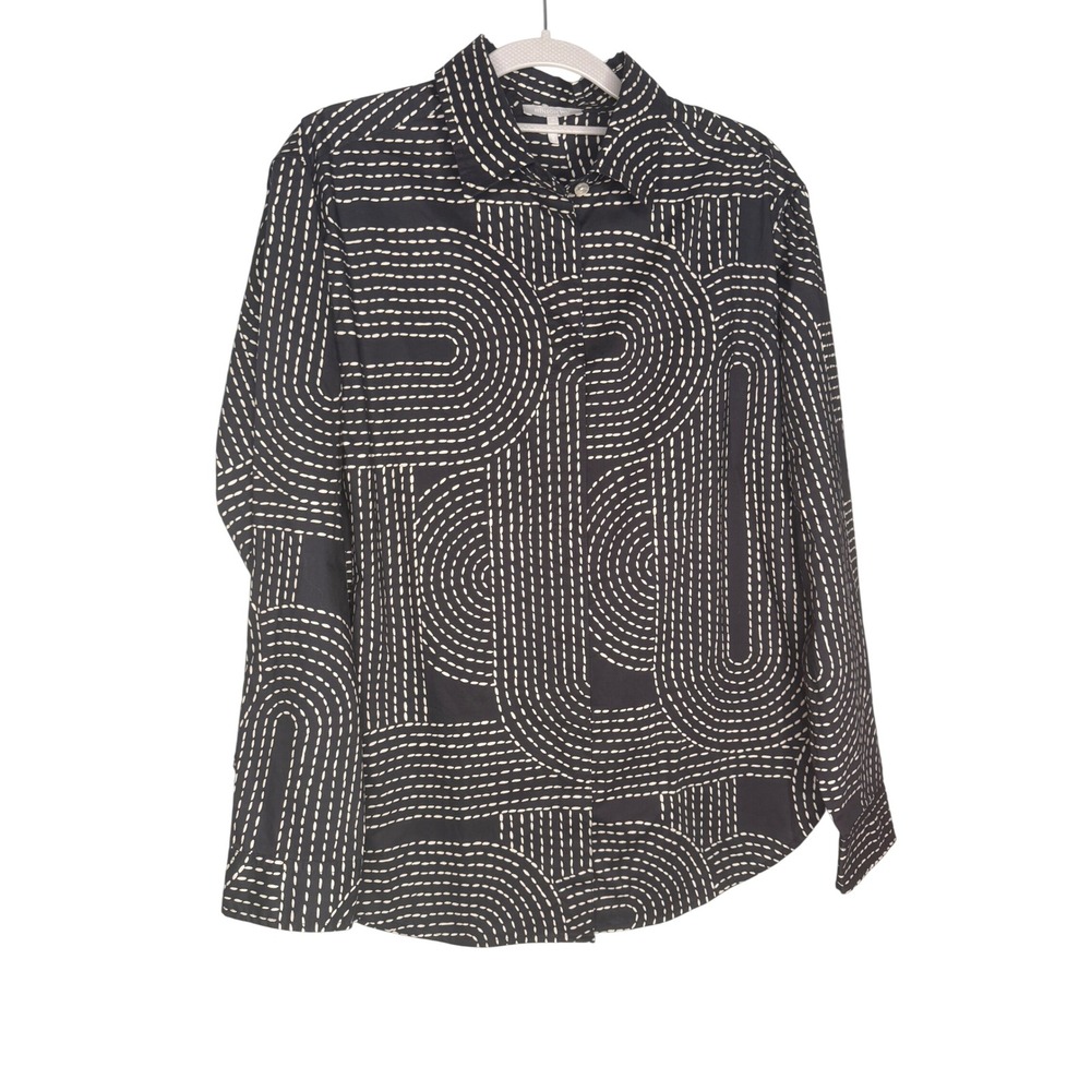 Hinson Wu Halsey Black White Geometric Dash Print Button Down Shirt Small